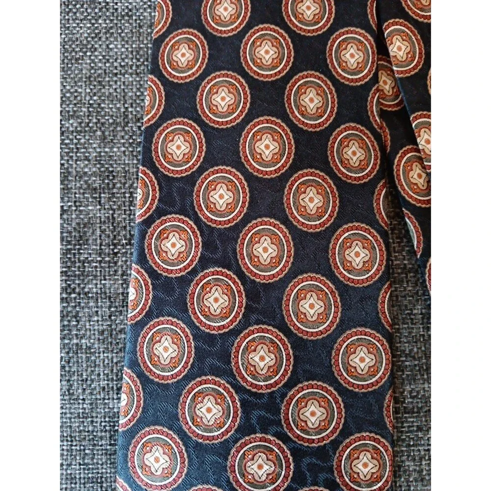 Tie 70s 80s 90s Y2K Mens Jos A Bank Silk Black Brown Beige 3.5 Wide 60 Long